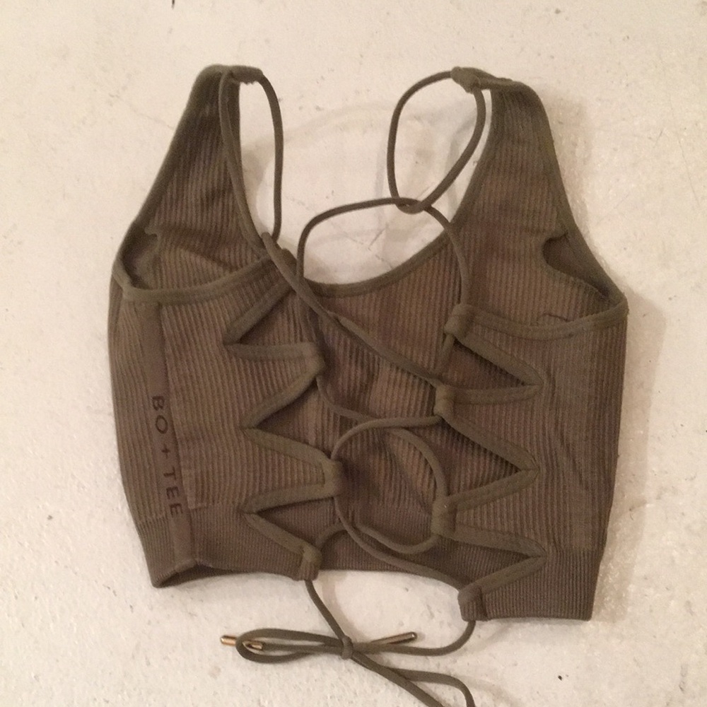 BO+TEE Olive Lace-Up Sports Bra BRAND NEW